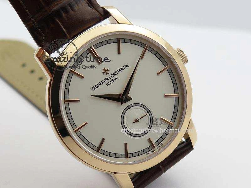 Affordable VC Sec@6 RG UT Best Edition White Dial Stick Markers On Brown Leather Strap 10007