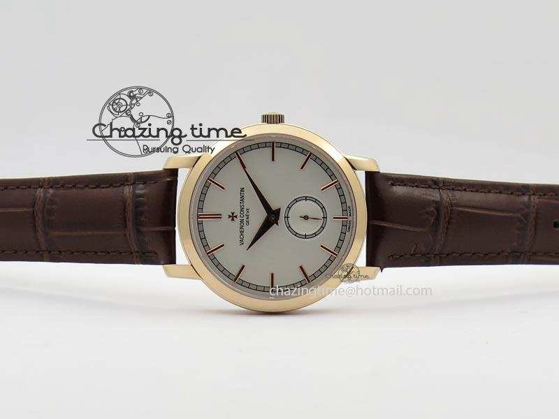 Affordable VC Sec@6 RG UT Best Edition White Dial Stick Markers On Brown Leather Strap 10007