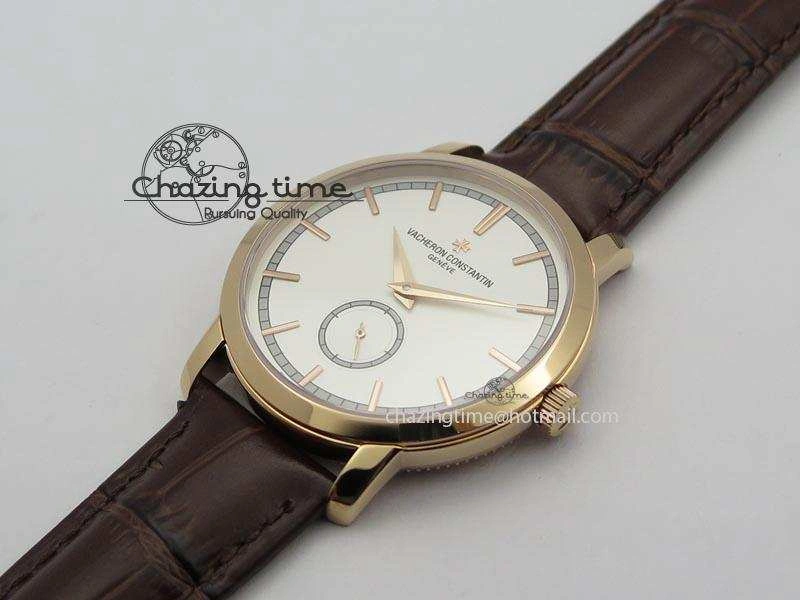 Affordable VC Sec@6 RG UT Best Edition White Dial Stick Markers On Brown Leather Strap 10007