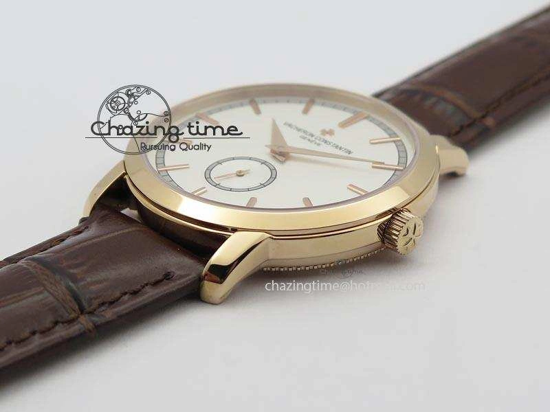 Affordable VC Sec@6 RG UT Best Edition White Dial Stick Markers On Brown Leather Strap 10007