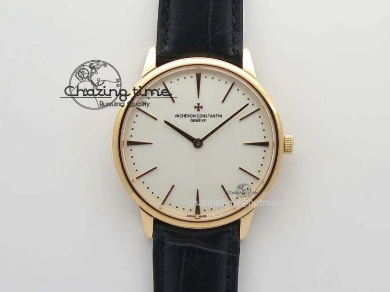 Affordable VC Sec@6 RG UT Best Edition White Dial Stick Markers On Brown Leather Strap 10007