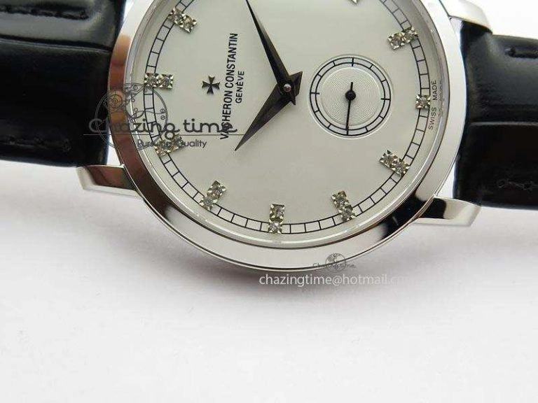 RelaxedFit VC Sec@6 SS UT Best Edition White Dial Diamond Markers On Black Leather Strap 10003