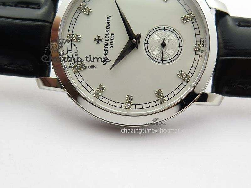 RelaxedFit VC Sec@6 SS UT Best Edition White Dial Diamond Markers On Black Leather Strap 10003