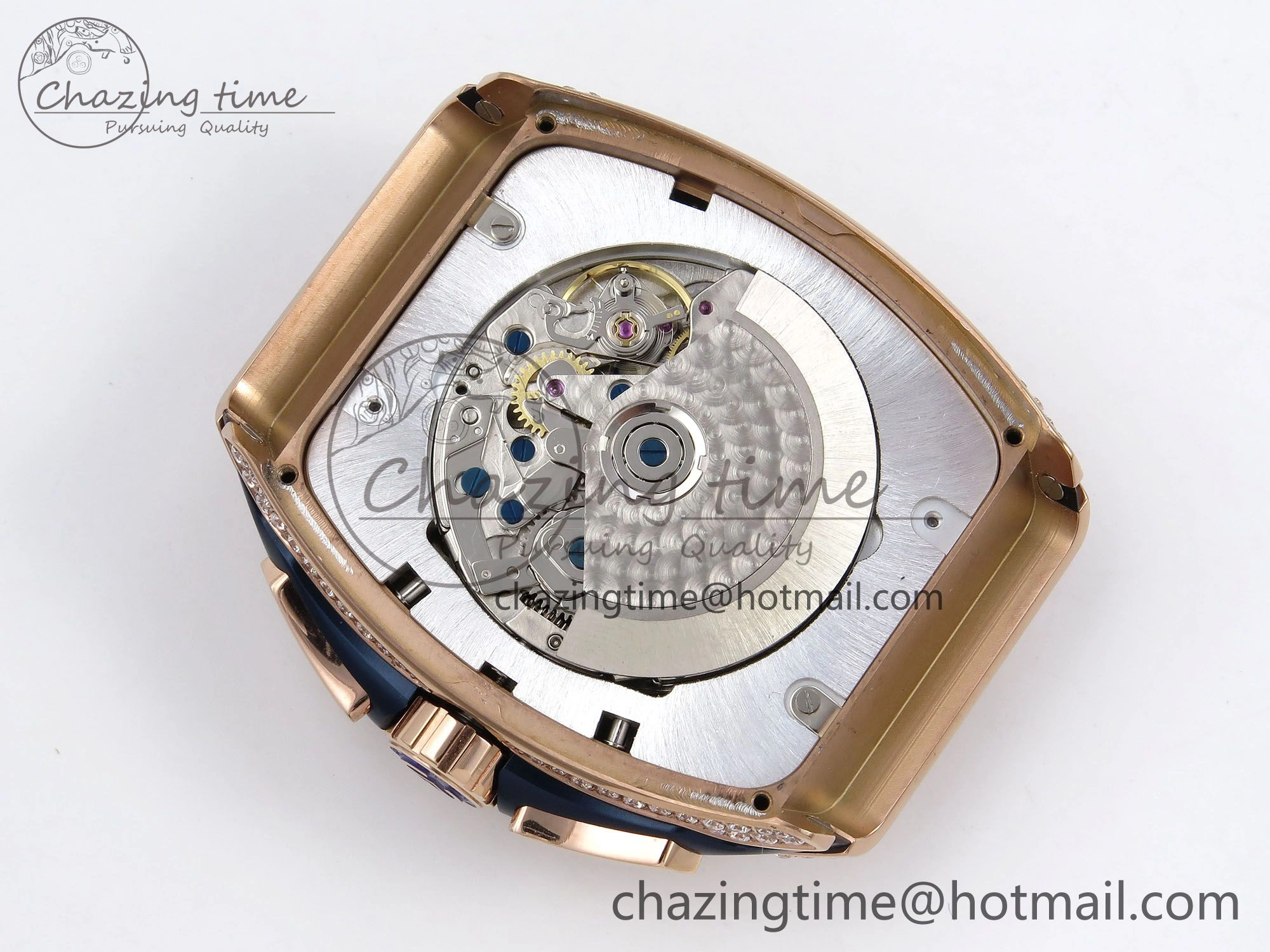 FashionForward Vanguard Chrono RG ABF 1:1 Best Edition Blue Dial Full Diamonds on Blue Leather Strap A 6500