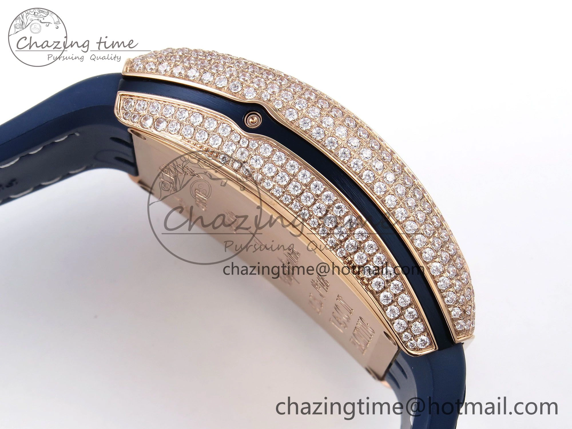 FashionForward Vanguard Chrono RG ABF 1:1 Best Edition Blue Dial Full Diamonds on Blue Leather Strap A 6500
