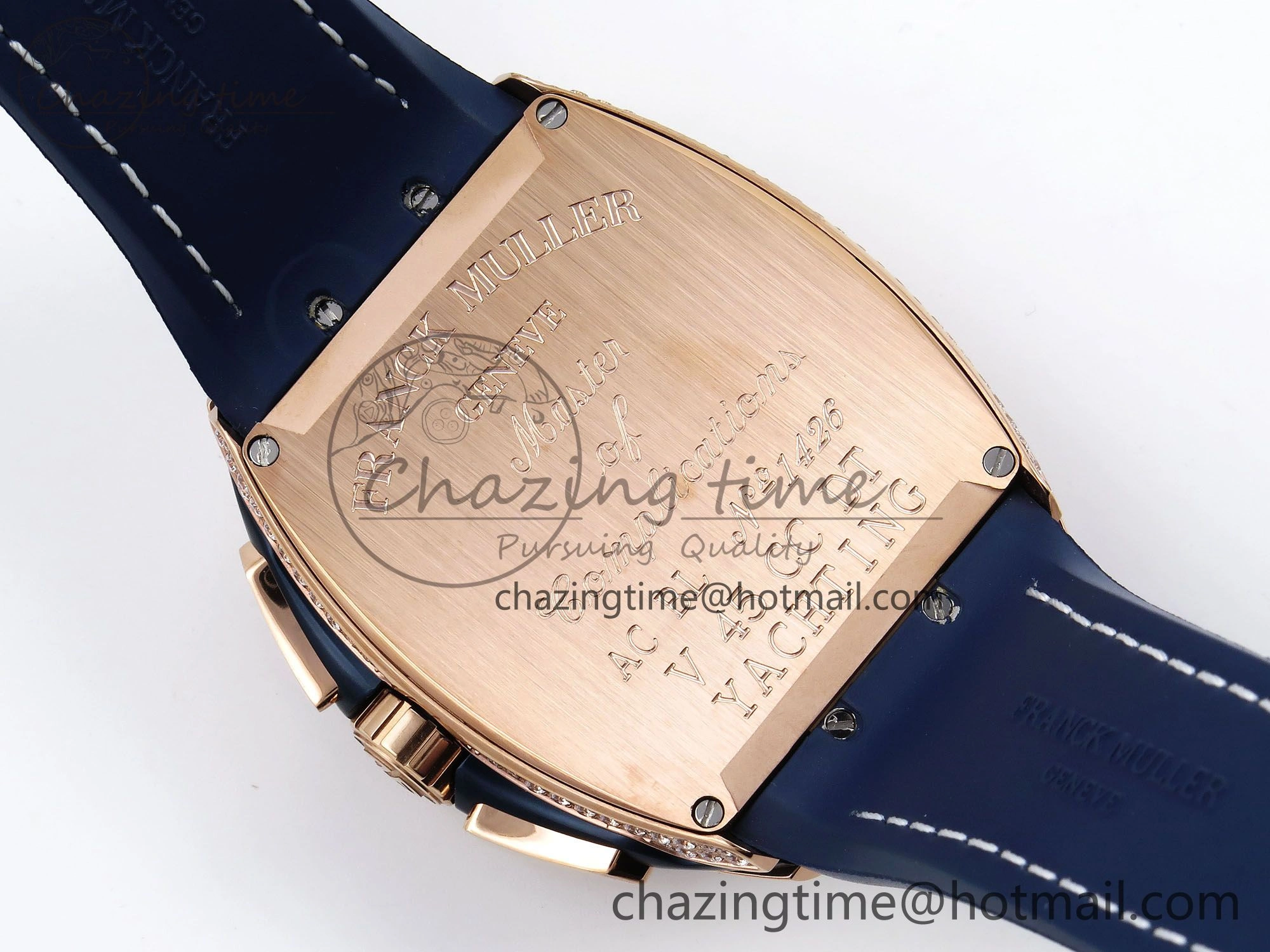 FashionForward Vanguard Chrono RG ABF 1:1 Best Edition Blue Dial Full Diamonds on Blue Leather Strap A 6500