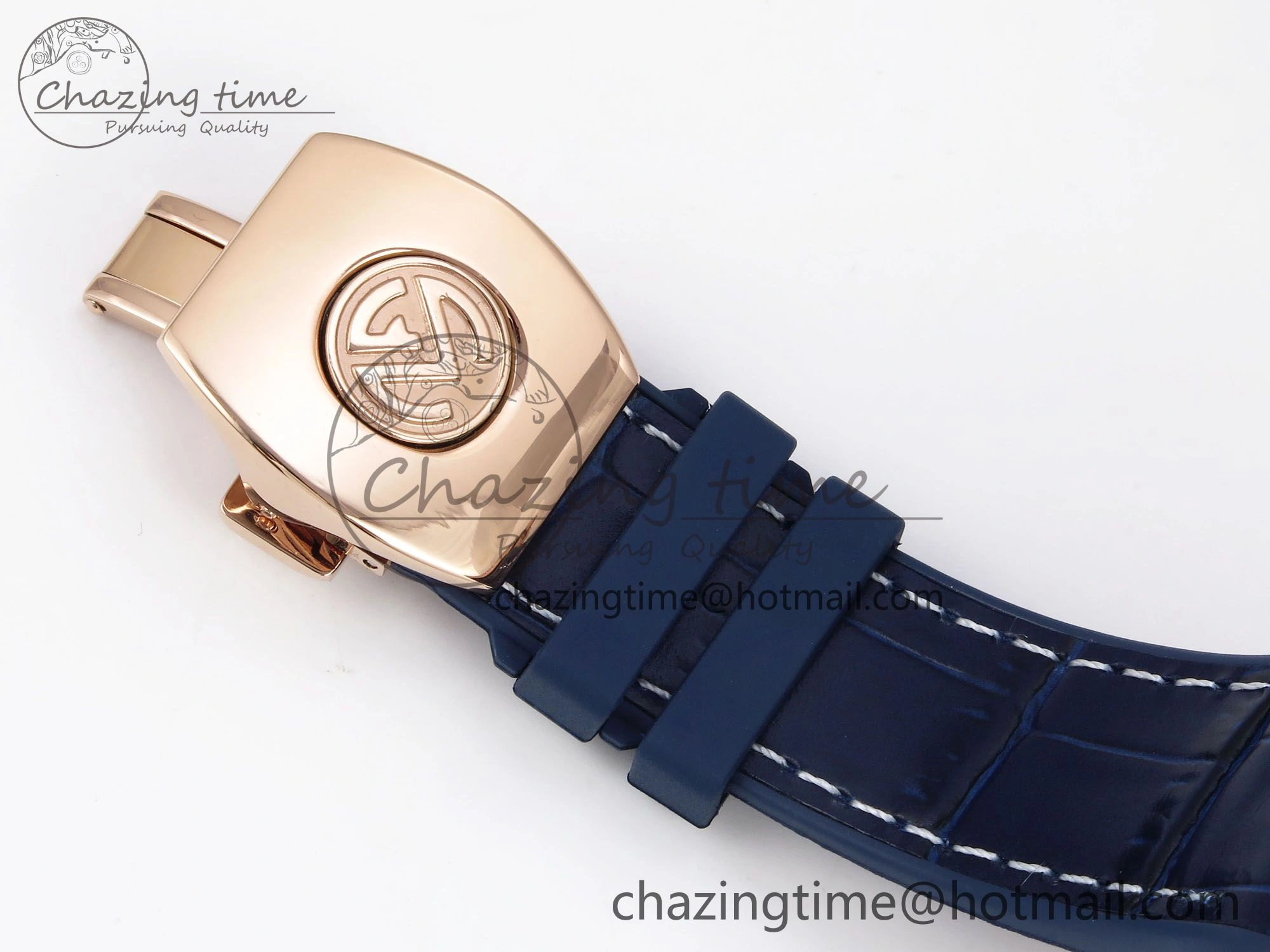 FashionForward Vanguard Chrono RG ABF 1:1 Best Edition Blue Dial Full Diamonds on Blue Leather Strap A 6500