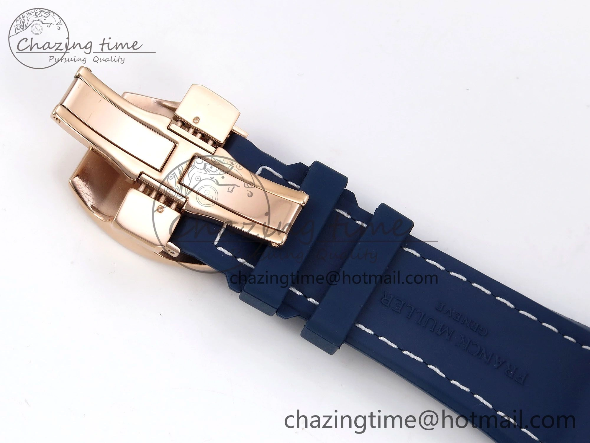 FashionForward Vanguard Chrono RG ABF 1:1 Best Edition Blue Dial Full Diamonds on Blue Leather Strap A 6500