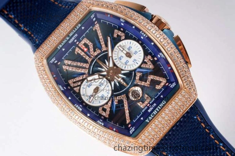Affordable Vanguard Chrono RG ABF 1:1 Best Edition Diamonds Bezel Blue Textured Dial on Blue Nylon Strap A 6516