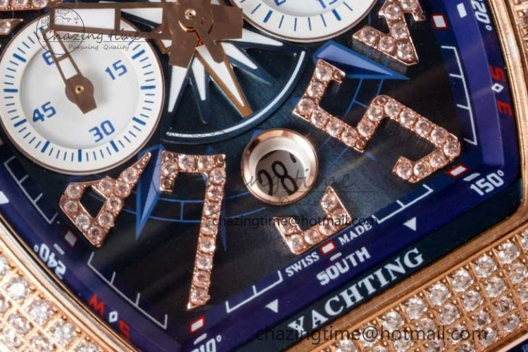 Affordable Vanguard Chrono RG ABF 1:1 Best Edition Diamonds Bezel Blue Textured Dial on Blue Nylon Strap A 6516