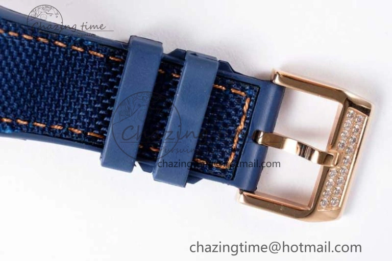 Affordable Vanguard Chrono RG ABF 1:1 Best Edition Diamonds Bezel Blue Textured Dial on Blue Nylon Strap A 6516