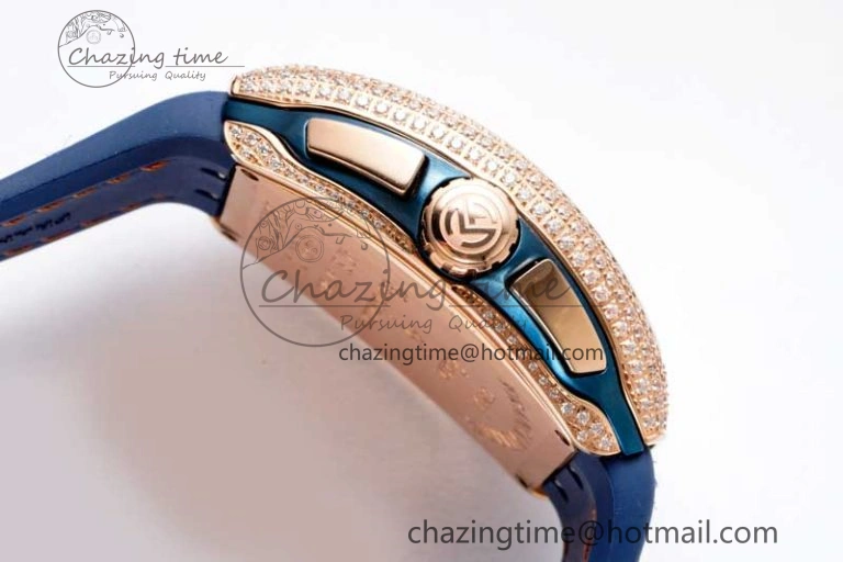 Affordable Vanguard Chrono RG ABF 1:1 Best Edition Diamonds Bezel Blue Textured Dial on Blue Nylon Strap A 6516