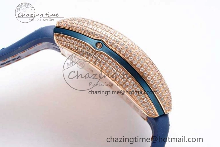 Affordable Vanguard Chrono RG ABF 1:1 Best Edition Diamonds Bezel Blue Textured Dial on Blue Nylon Strap A 6516