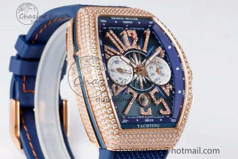 Affordable Vanguard Chrono RG ABF 1:1 Best Edition Diamonds Bezel Blue Textured Dial on Blue Nylon Strap A 6516