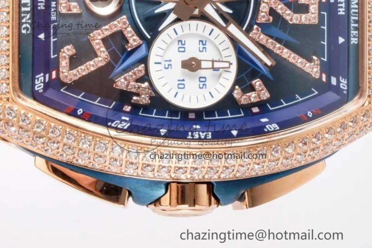 Affordable Vanguard Chrono RG ABF 1:1 Best Edition Diamonds Bezel Blue Textured Dial on Blue Nylon Strap A 6516