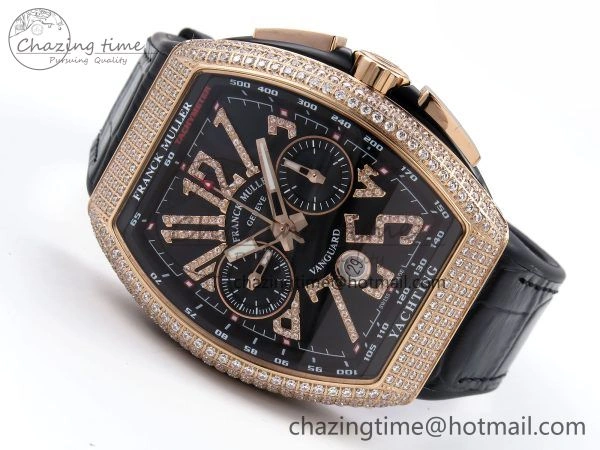 SoftTouch Vanguard Chrono RG Diamonds ABF 1:1 Best Edition Black Dial on Black Leather Strap A 6499