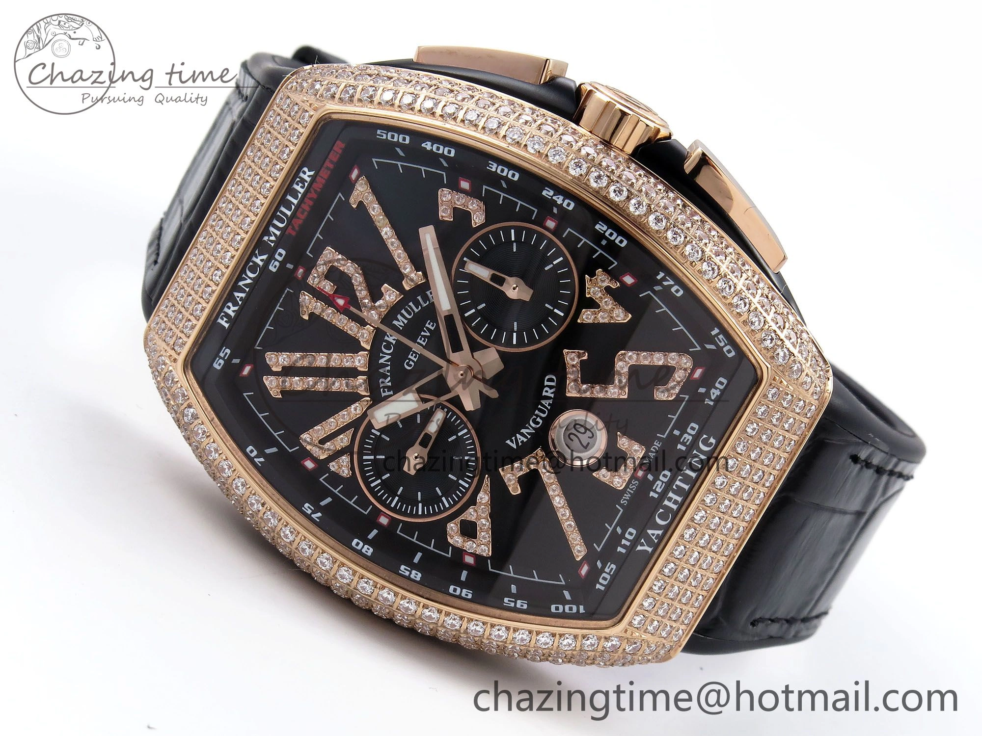 SoftTouch Vanguard Chrono RG Diamonds ABF 1:1 Best Edition Black Dial on Black Leather Strap A 6499