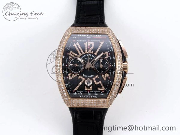 SoftTouch Vanguard Chrono RG Diamonds ABF 1:1 Best Edition Black Dial on Black Leather Strap A 6499