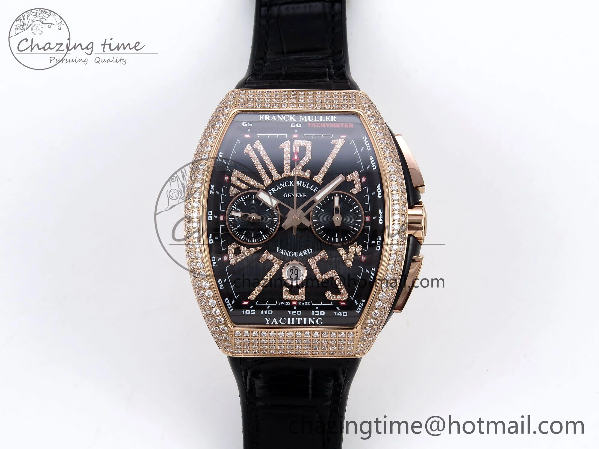 SoftTouch Vanguard Chrono RG Diamonds ABF 1:1 Best Edition Black Dial on Black Leather Strap A 6499