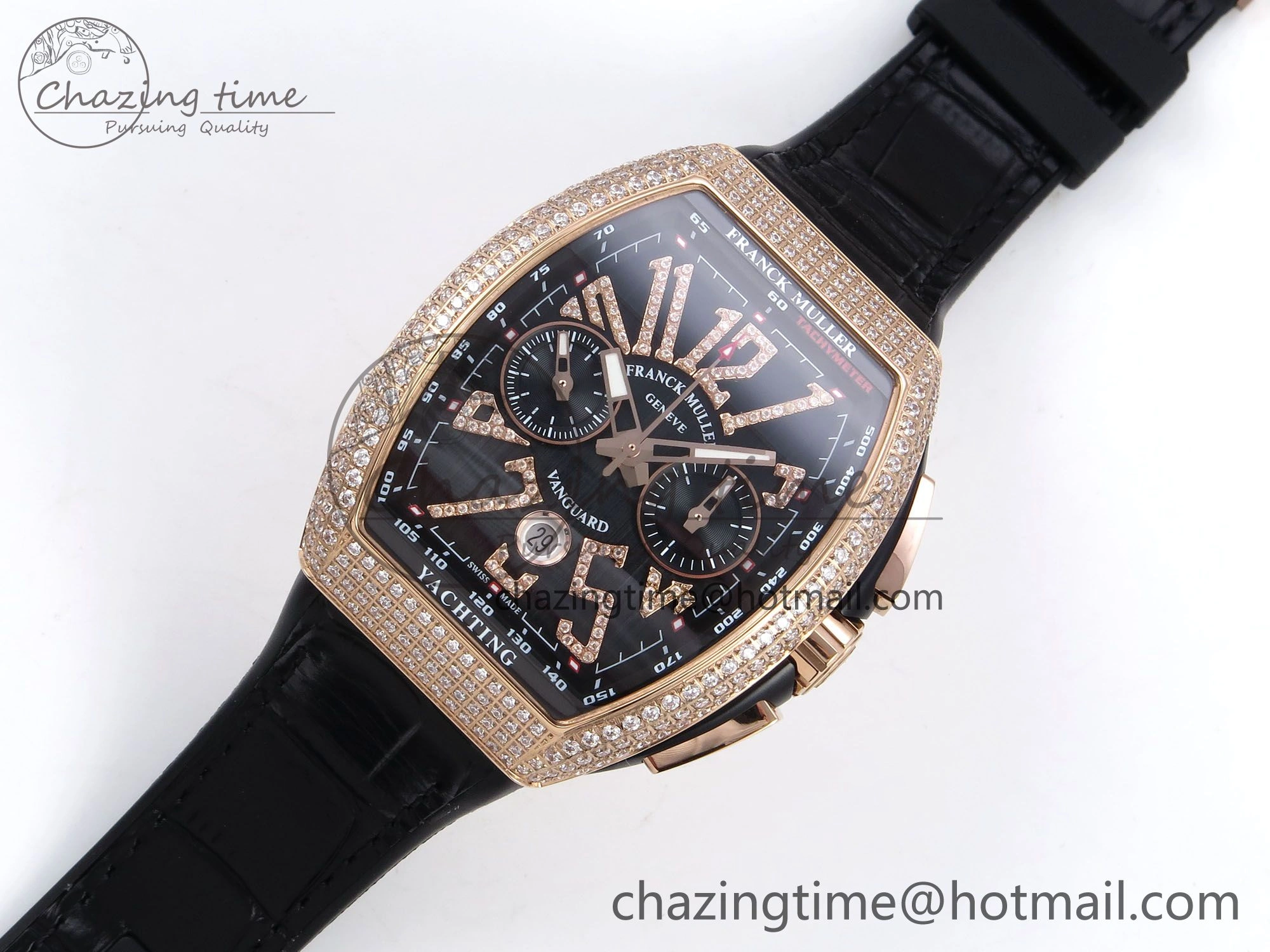 SoftTouch Vanguard Chrono RG Diamonds ABF 1:1 Best Edition Black Dial on Black Leather Strap A 6499