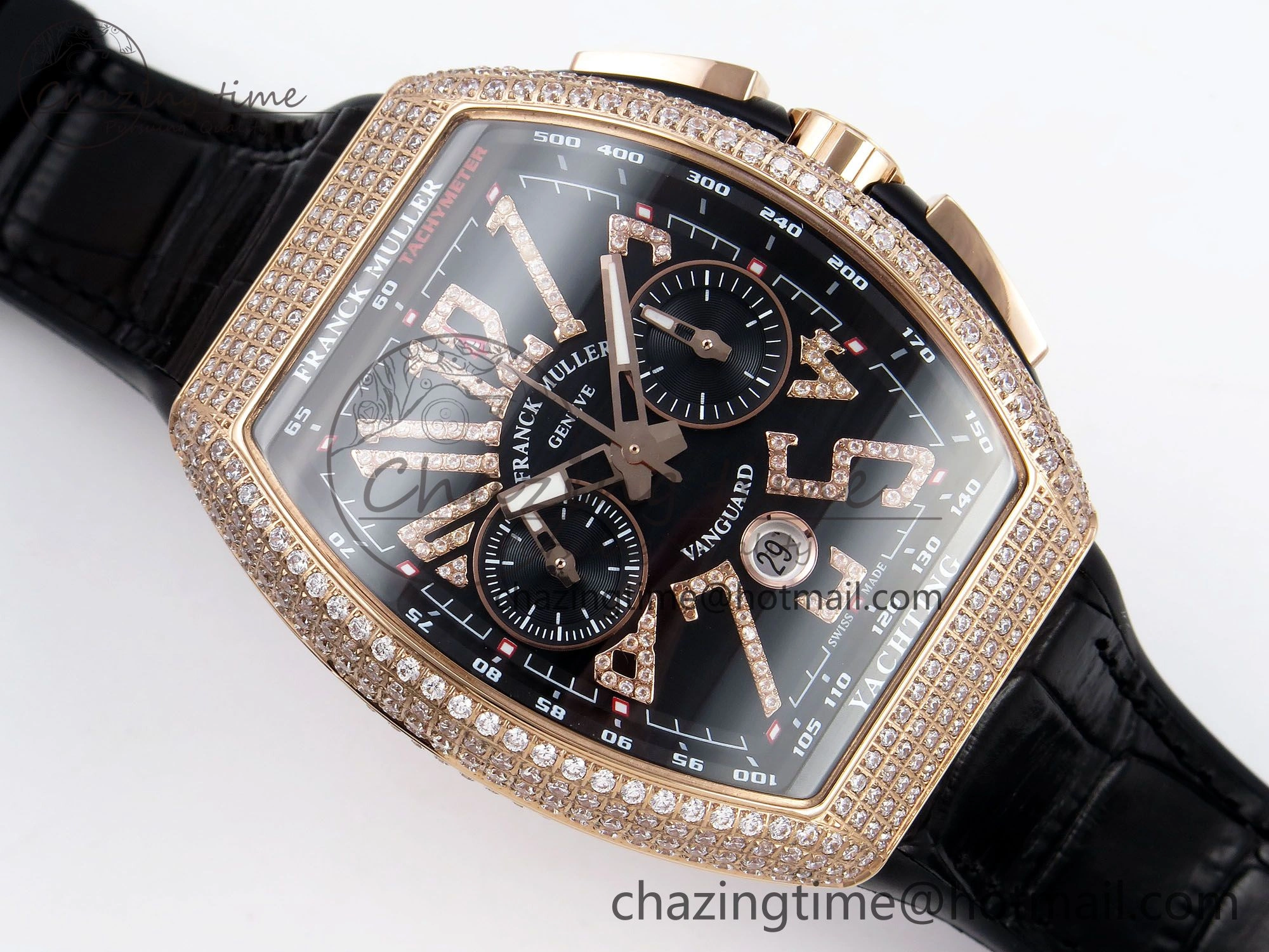 SoftTouch Vanguard Chrono RG Diamonds ABF 1:1 Best Edition Black Dial on Black Leather Strap A 6499