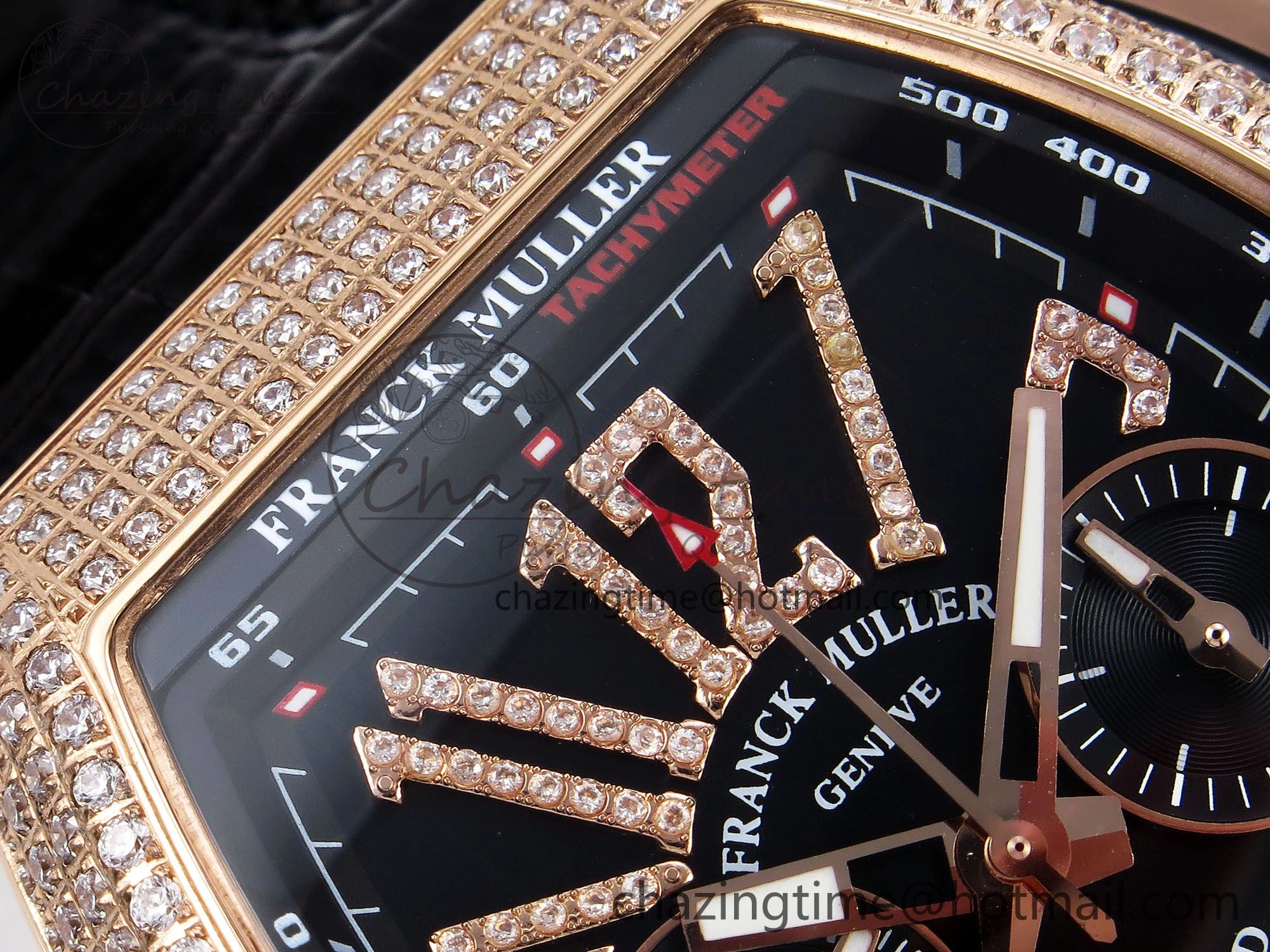 SoftTouch Vanguard Chrono RG Diamonds ABF 1:1 Best Edition Black Dial on Black Leather Strap A 6499