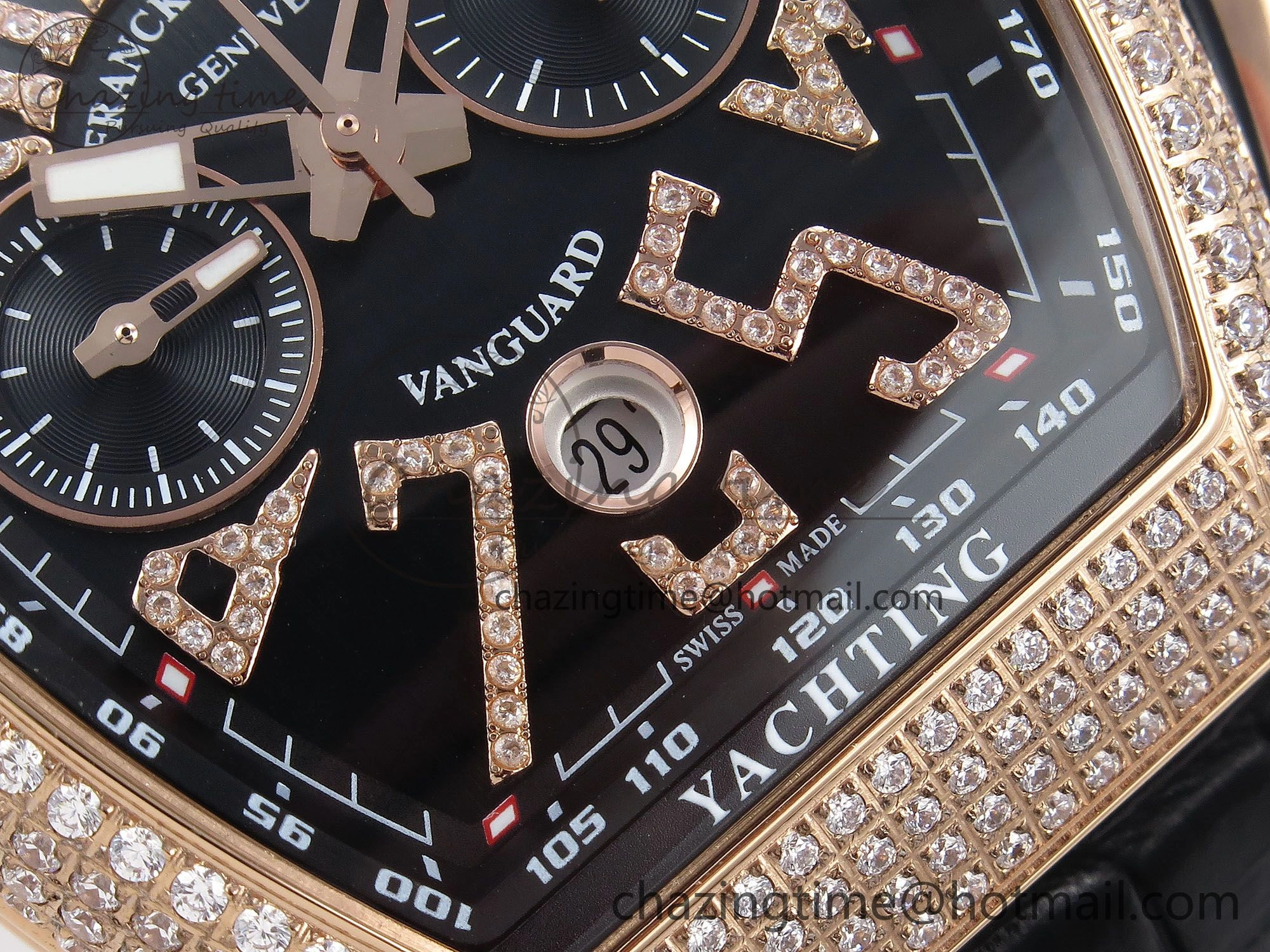 SoftTouch Vanguard Chrono RG Diamonds ABF 1:1 Best Edition Black Dial on Black Leather Strap A 6499