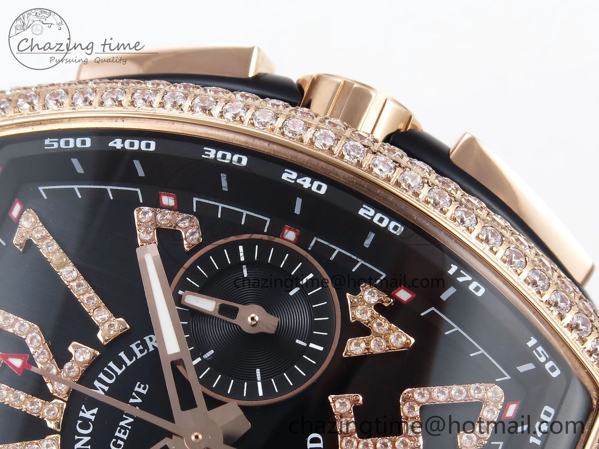 SoftTouch Vanguard Chrono RG Diamonds ABF 1:1 Best Edition Black Dial on Black Leather Strap A 6499