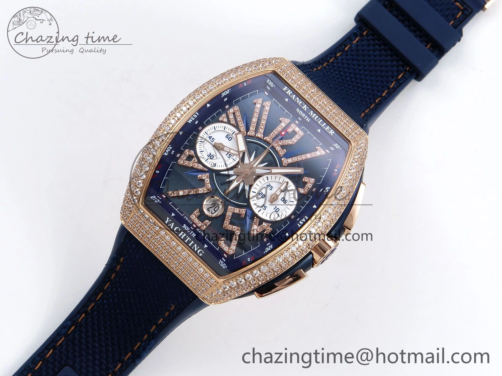 Vanguard Chrono RG Diamonds ABF 1:1 Best Edition Blue Dial on Blue Nylon Strap A Affordable 6501