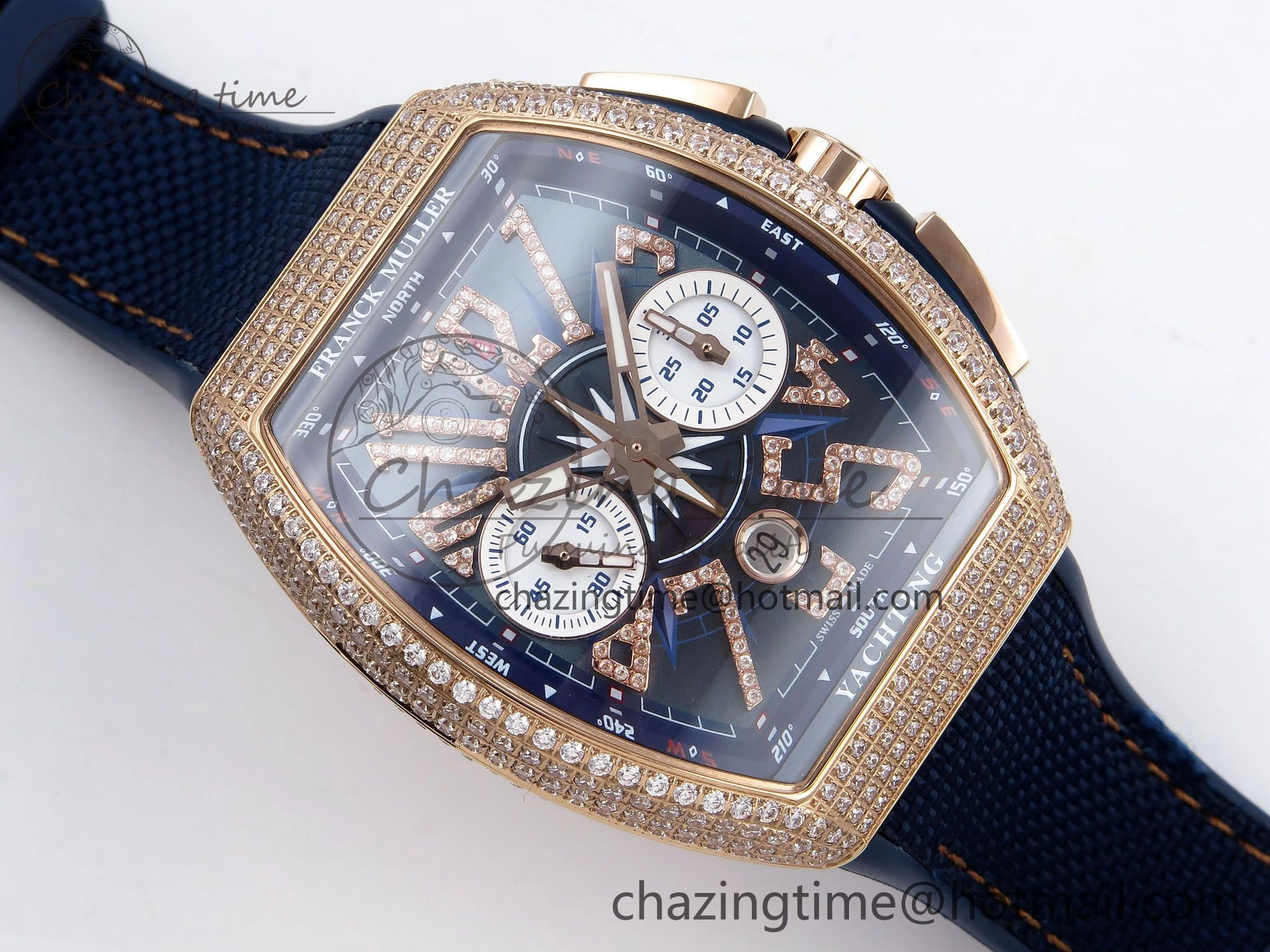 Vanguard Chrono RG Diamonds ABF 1:1 Best Edition Blue Dial on Blue Nylon Strap A Affordable 6501