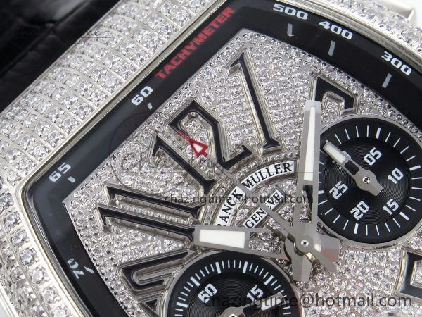 Attractive Vanguard Chrono SS ABF 1:1 Best Edition Black Dial Full Diamonds on Black Leather Strap A 6497