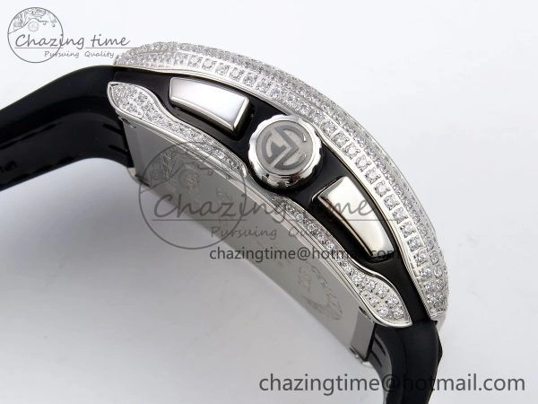 Attractive Vanguard Chrono SS ABF 1:1 Best Edition Black Dial Full Diamonds on Black Leather Strap A 6497
