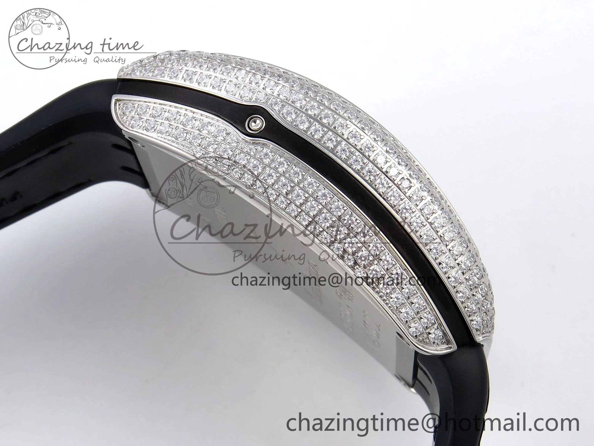 Attractive Vanguard Chrono SS ABF 1:1 Best Edition Black Dial Full Diamonds on Black Leather Strap A 6497