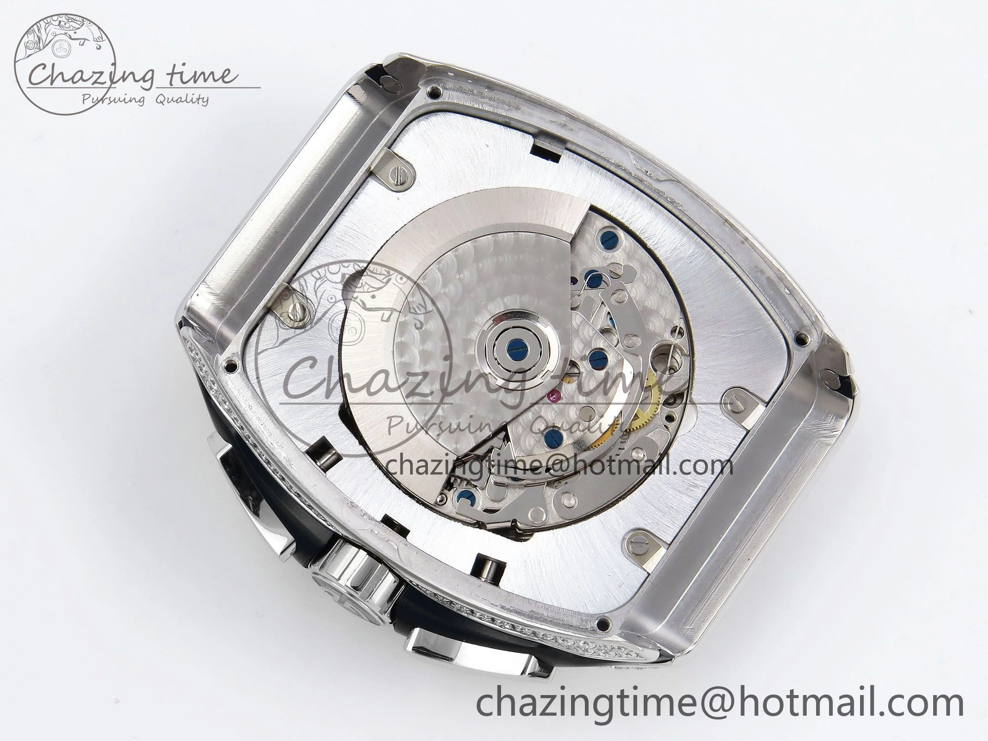 Attractive Vanguard Chrono SS ABF 1:1 Best Edition Black Dial Full Diamonds on Black Leather Strap A 6497