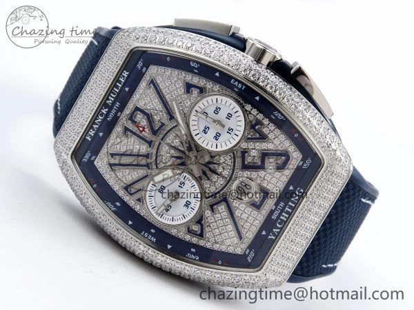 Vanguard Chrono SS ABF 1:1 Best Edition Blue Dial Full Diamonds on Blue Nylon Strap A Supportive 6503