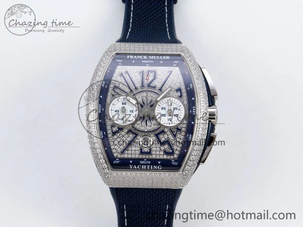 Vanguard Chrono SS ABF 1:1 Best Edition Blue Dial Full Diamonds on Blue Nylon Strap A Supportive 6503