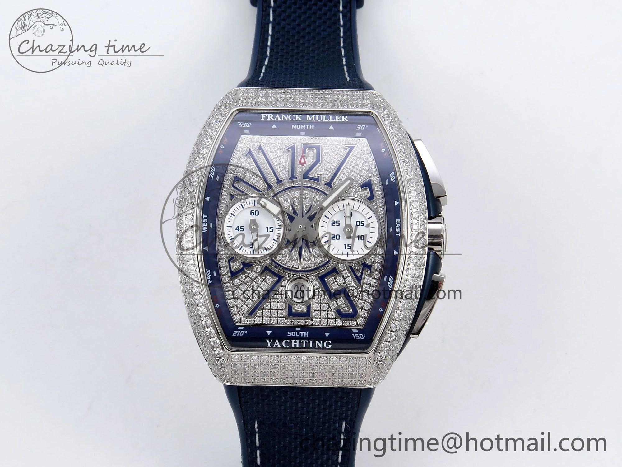 Vanguard Chrono SS ABF 1:1 Best Edition Blue Dial Full Diamonds on Blue Nylon Strap A Supportive 6503