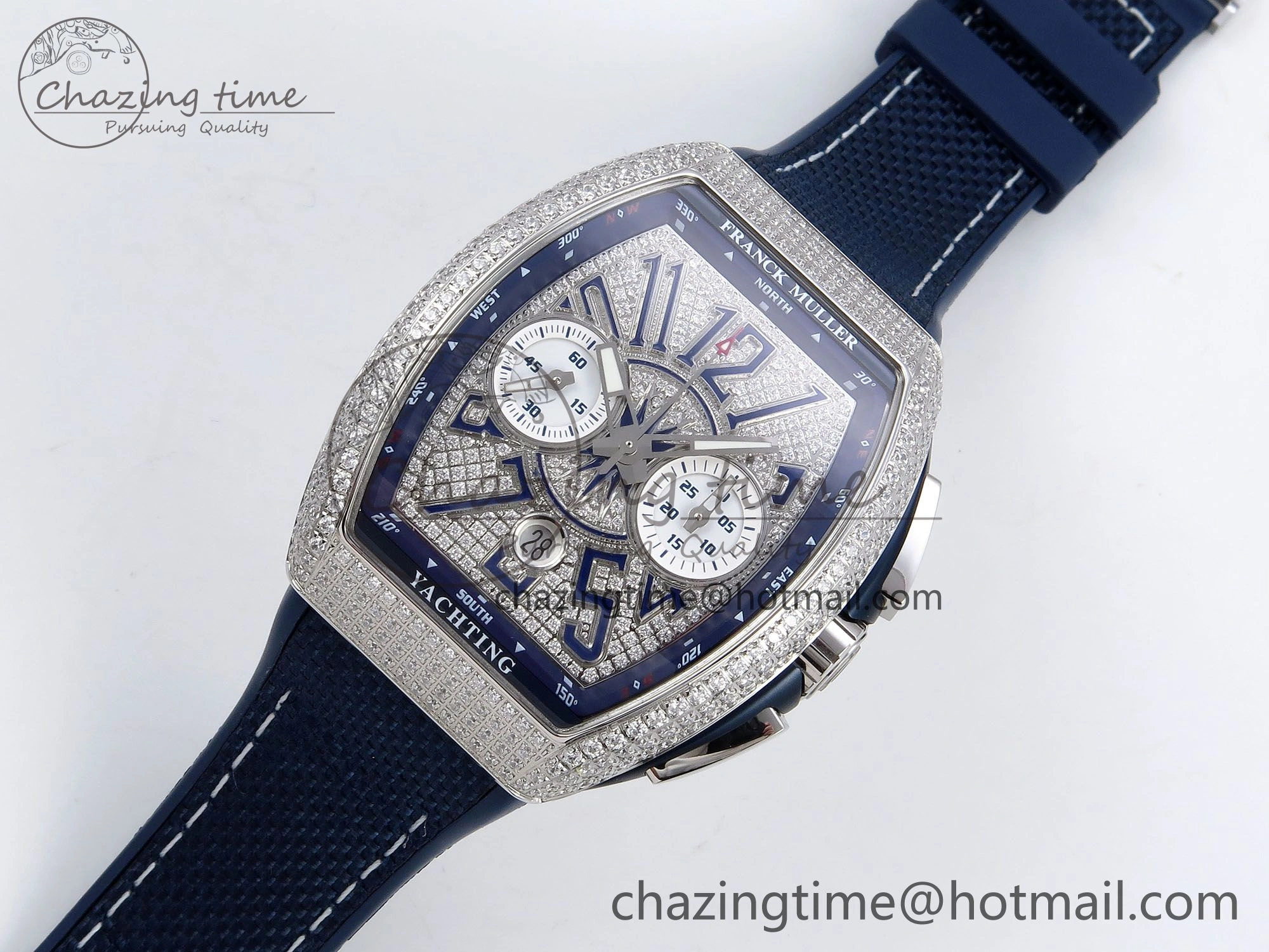 Vanguard Chrono SS ABF 1:1 Best Edition Blue Dial Full Diamonds on Blue Nylon Strap A Supportive 6503