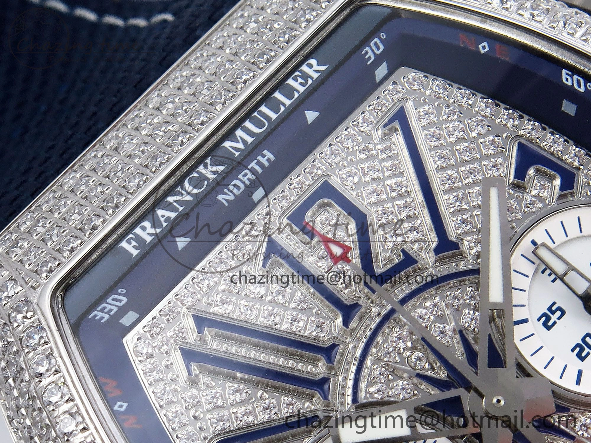 Vanguard Chrono SS ABF 1:1 Best Edition Blue Dial Full Diamonds on Blue Nylon Strap A Supportive 6503