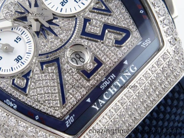 Vanguard Chrono SS ABF 1:1 Best Edition Blue Dial Full Diamonds on Blue Nylon Strap A Supportive 6503