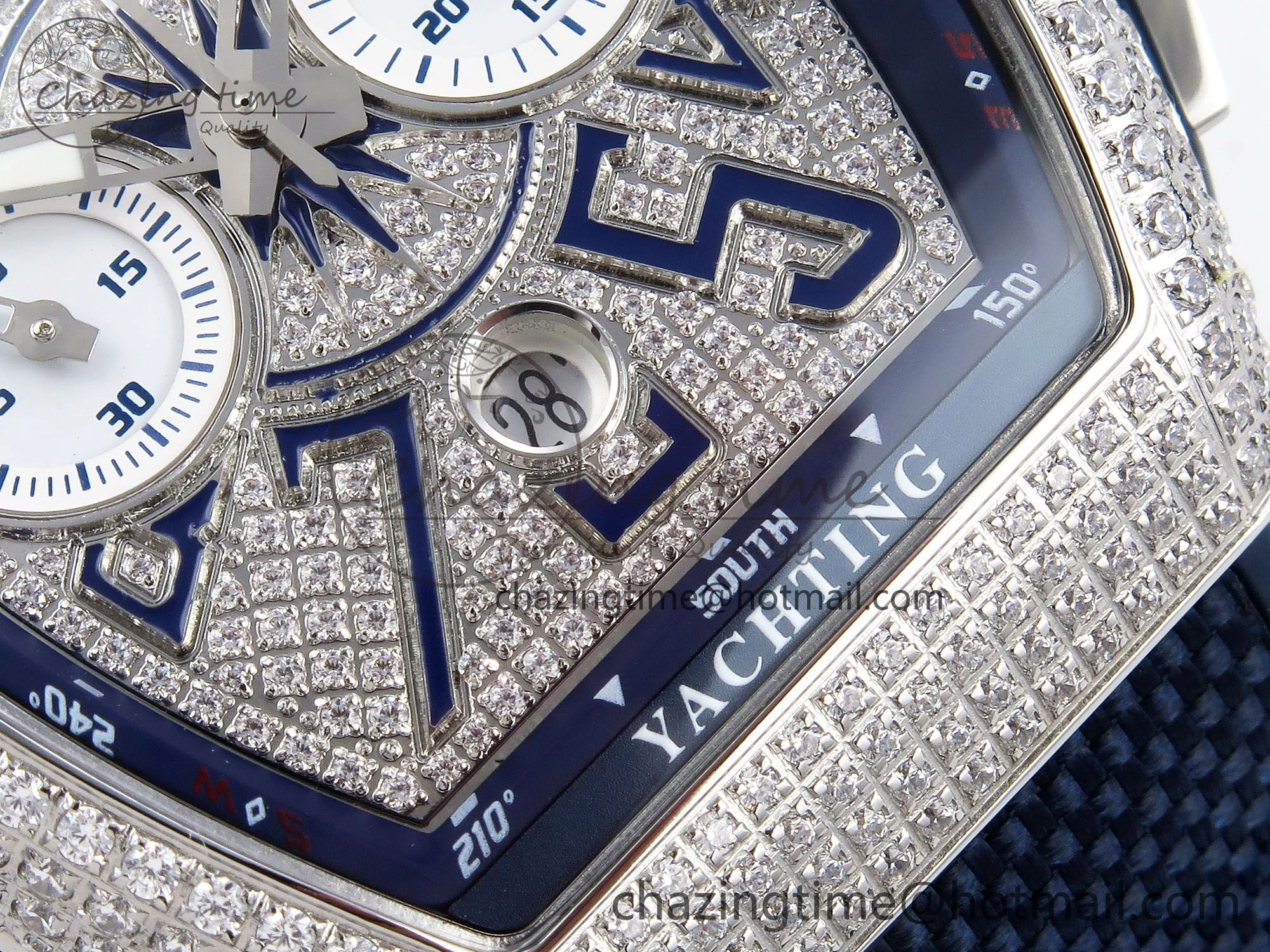 Vanguard Chrono SS ABF 1:1 Best Edition Blue Dial Full Diamonds on Blue Nylon Strap A Supportive 6503