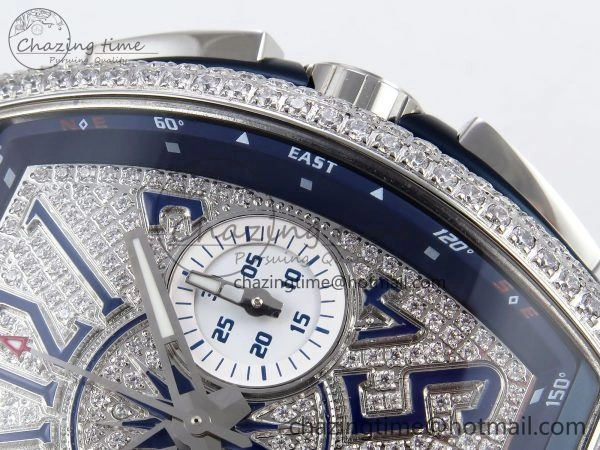 Vanguard Chrono SS ABF 1:1 Best Edition Blue Dial Full Diamonds on Blue Nylon Strap A Supportive 6503