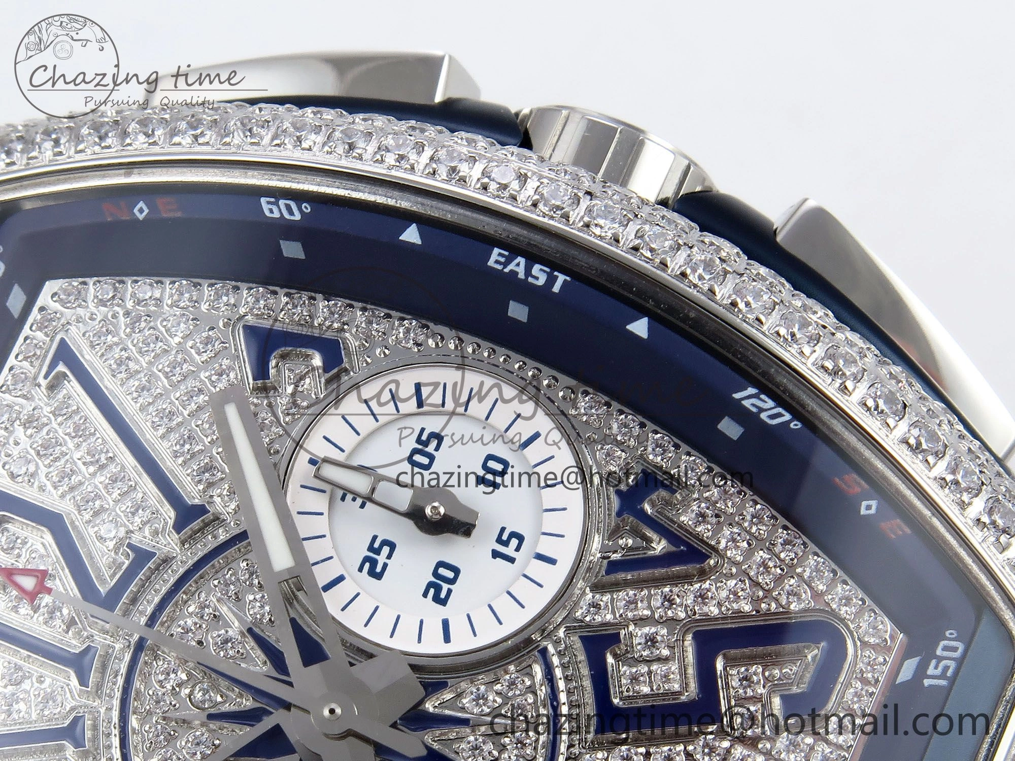 Vanguard Chrono SS ABF 1:1 Best Edition Blue Dial Full Diamonds on Blue Nylon Strap A Supportive 6503