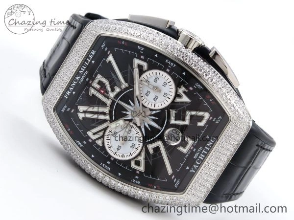 Vanguard Chrono SS Diamonds ABF 1:1 Best Edition Black Dial on Black Leather Strap A Minimalist 6498
