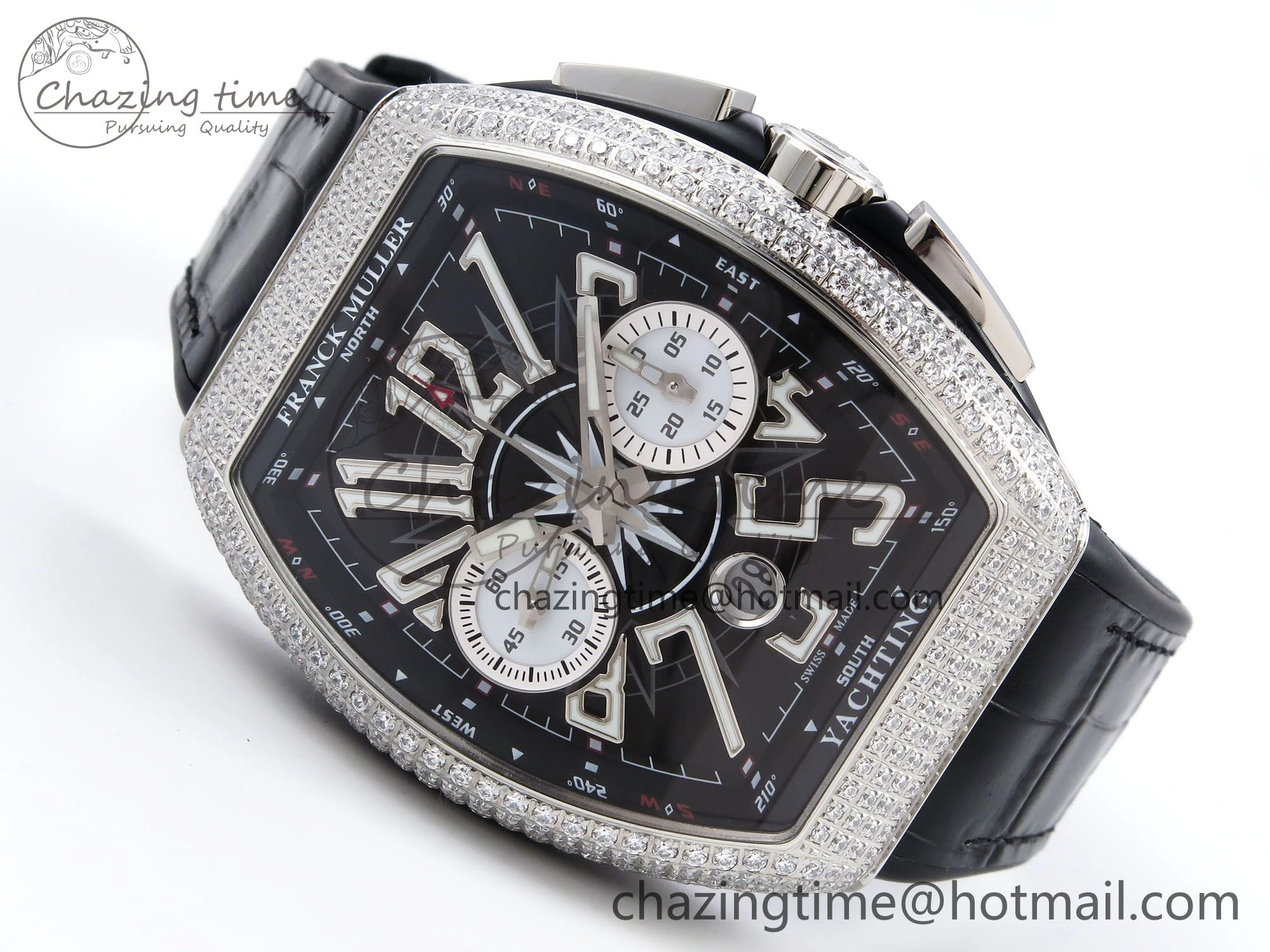 Vanguard Chrono SS Diamonds ABF 1:1 Best Edition Black Dial on Black Leather Strap A Minimalist 6498