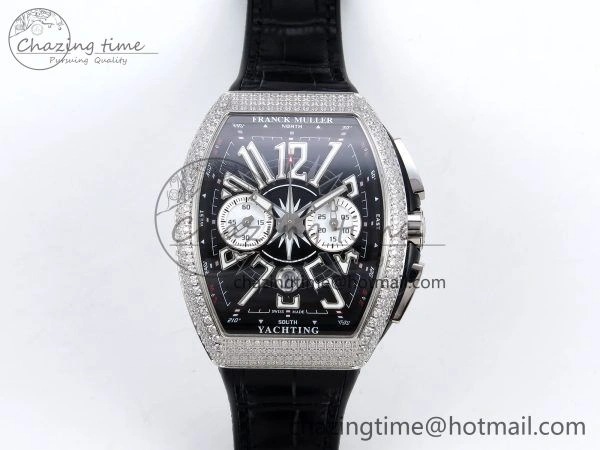 Vanguard Chrono SS Diamonds ABF 1:1 Best Edition Black Dial on Black Leather Strap A Minimalist 6498