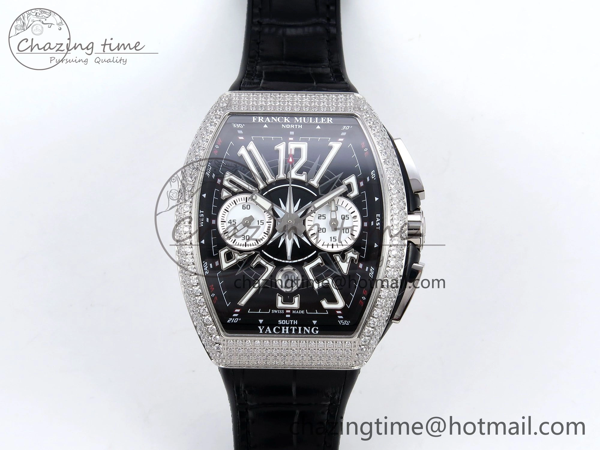 Vanguard Chrono SS Diamonds ABF 1:1 Best Edition Black Dial on Black Leather Strap A Minimalist 6498