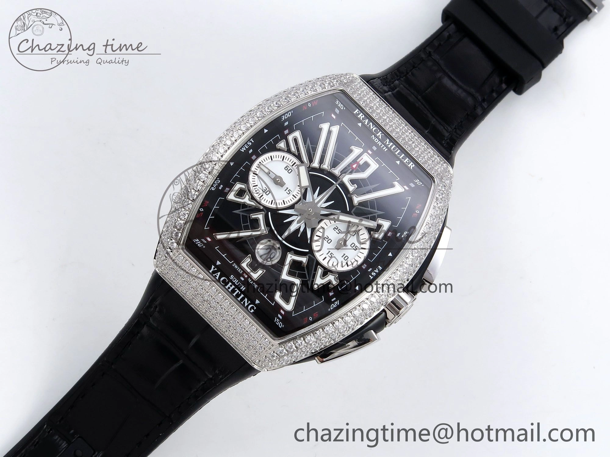 Vanguard Chrono SS Diamonds ABF 1:1 Best Edition Black Dial on Black Leather Strap A Minimalist 6498