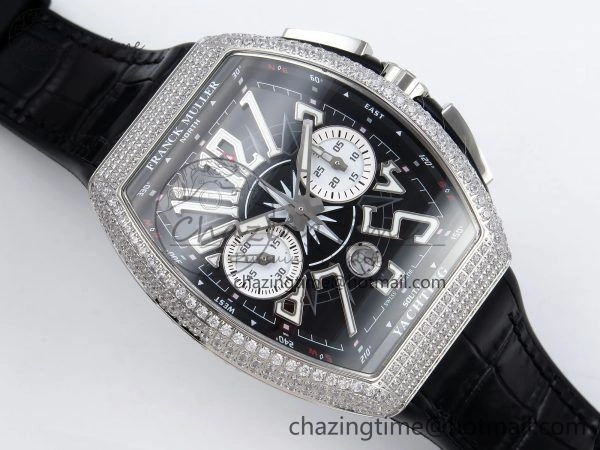 Vanguard Chrono SS Diamonds ABF 1:1 Best Edition Black Dial on Black Leather Strap A Minimalist 6498