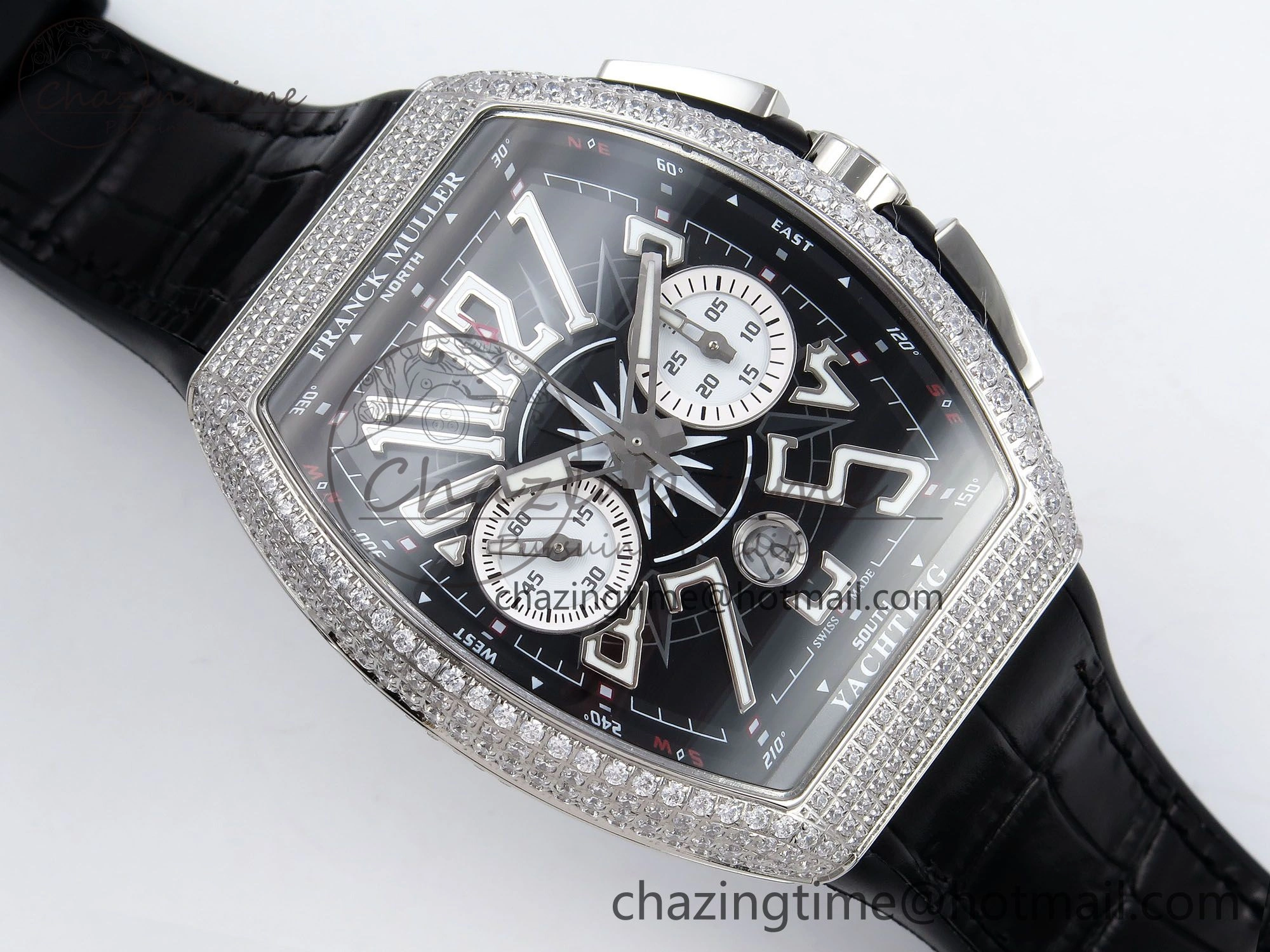 Vanguard Chrono SS Diamonds ABF 1:1 Best Edition Black Dial on Black Leather Strap A Minimalist 6498